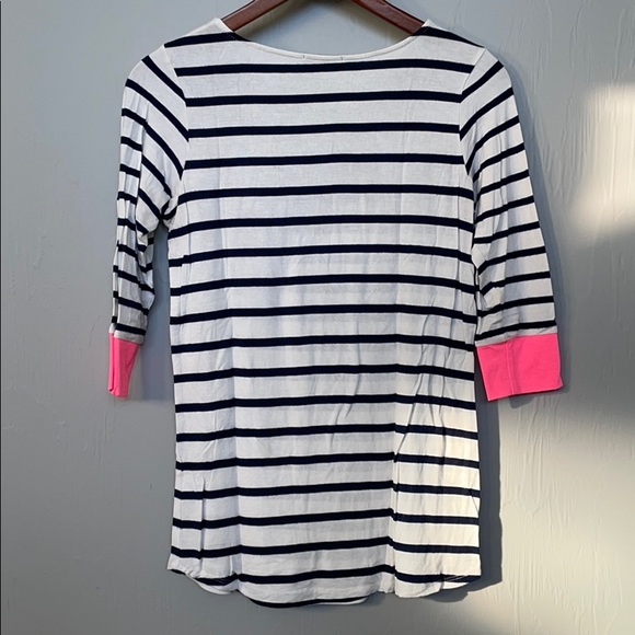 Colette 3/4 Sleeve Tee.  White w/ Blue Stripes. - Picture 2 of 2